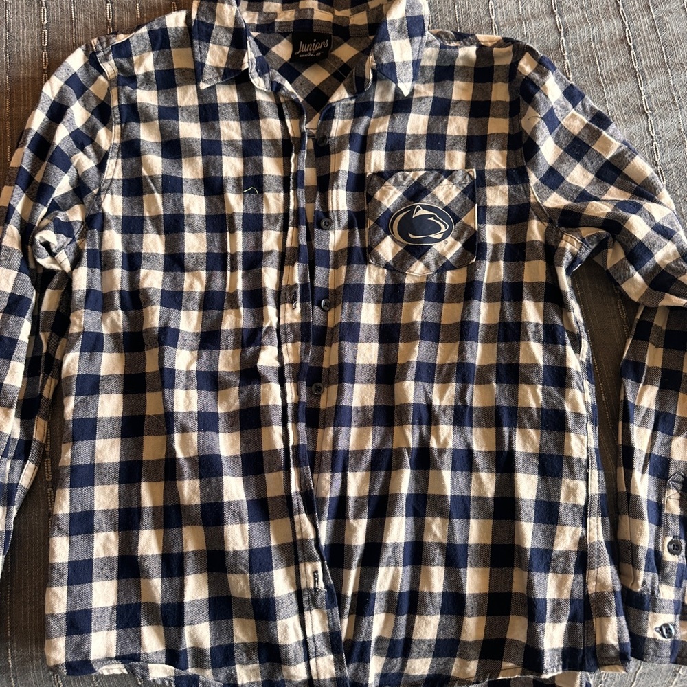 Penn State Plaid Button-Up Blouse - Blue and White